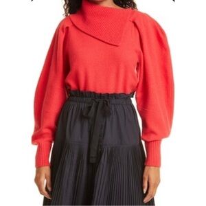 Ulla Johnson Womens Red 100% Merino Wool Riley Puff Sleeve Pullover Sweater sz S